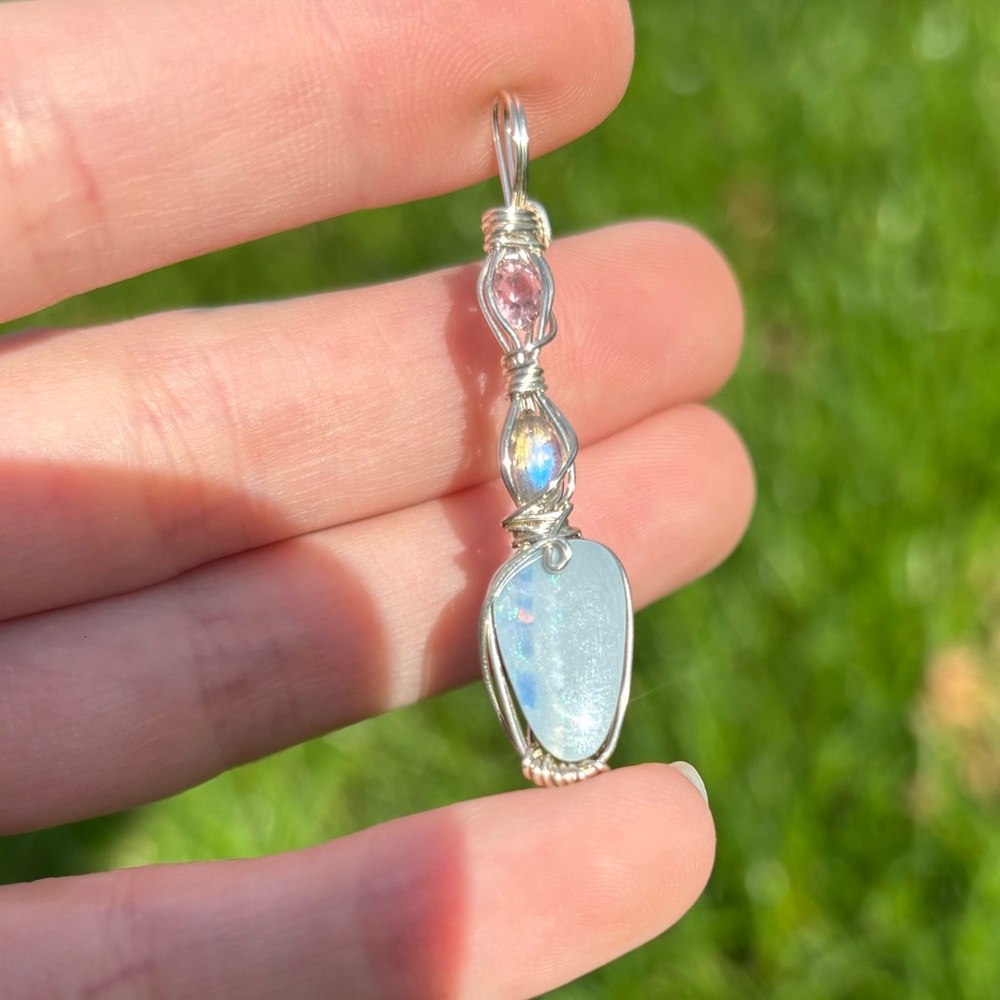 Boulder Opal, Labradorite, Amethyst Stack Pendant - image 2